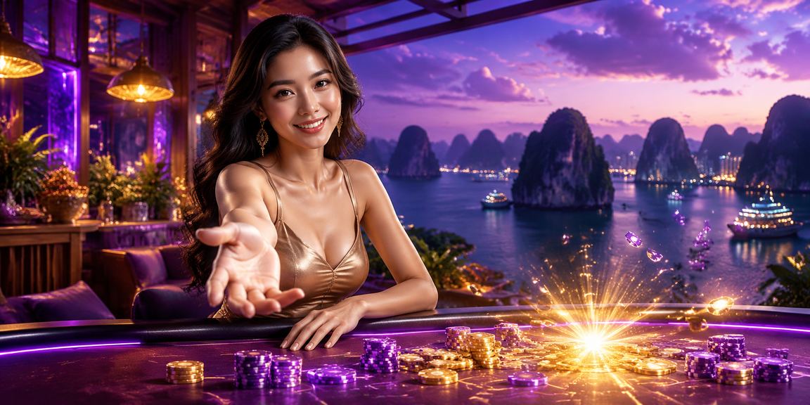 Phong cảnh vịnh Hạ Long với người chơi baccarat thưởng thức cà phê Việt Nam