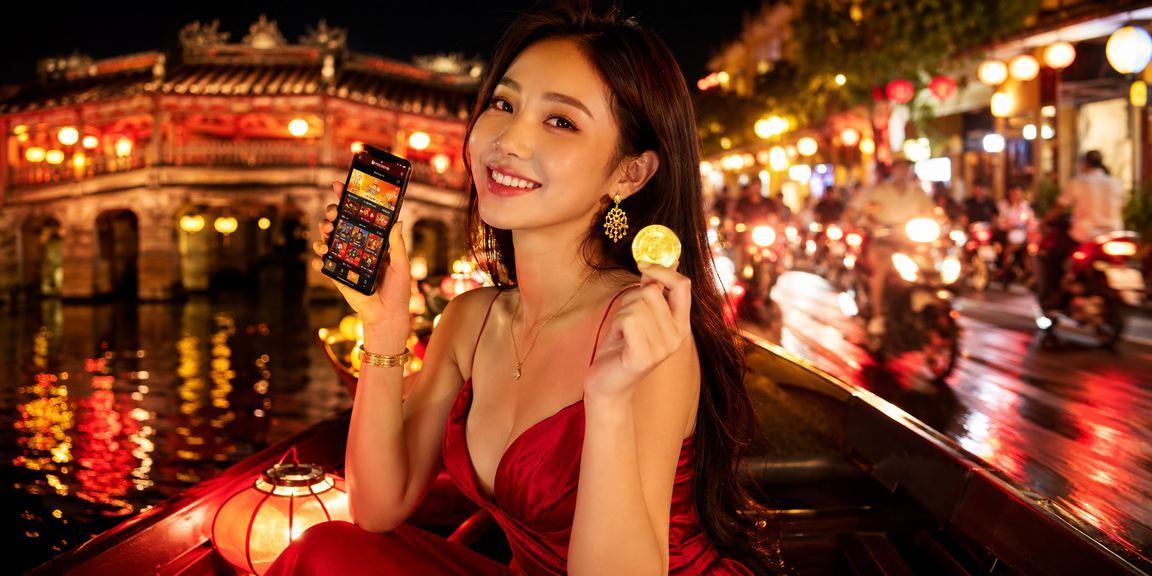 Người dùng trải nghiệm casino di động tại chợ đêm Hội An trên nền tảng 15t